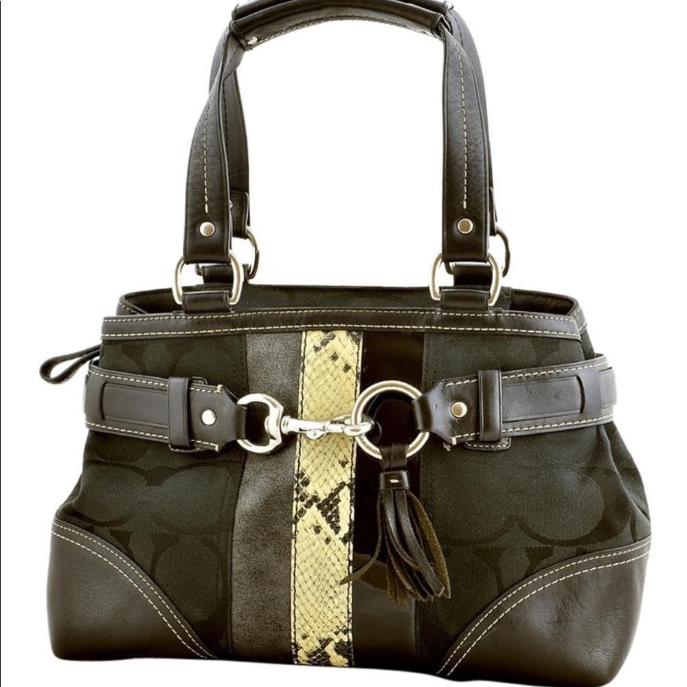 Coach Vintage Purse Python Leather Black Canvas